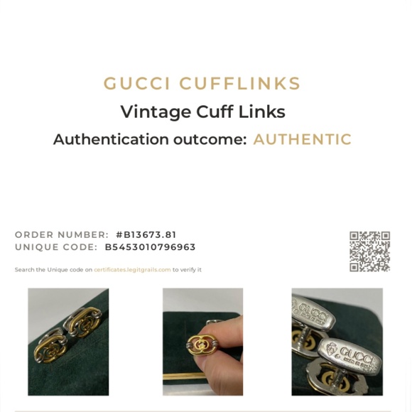 COA Authentic Vintage GUCCI Cuff Links Set Two Tone GG Interlocking - Picture 2 of 13